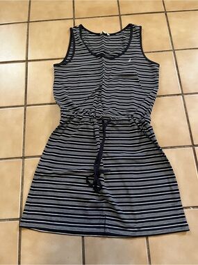 Nautica Navy and White Striped Tank Dress with Drawstring Waist